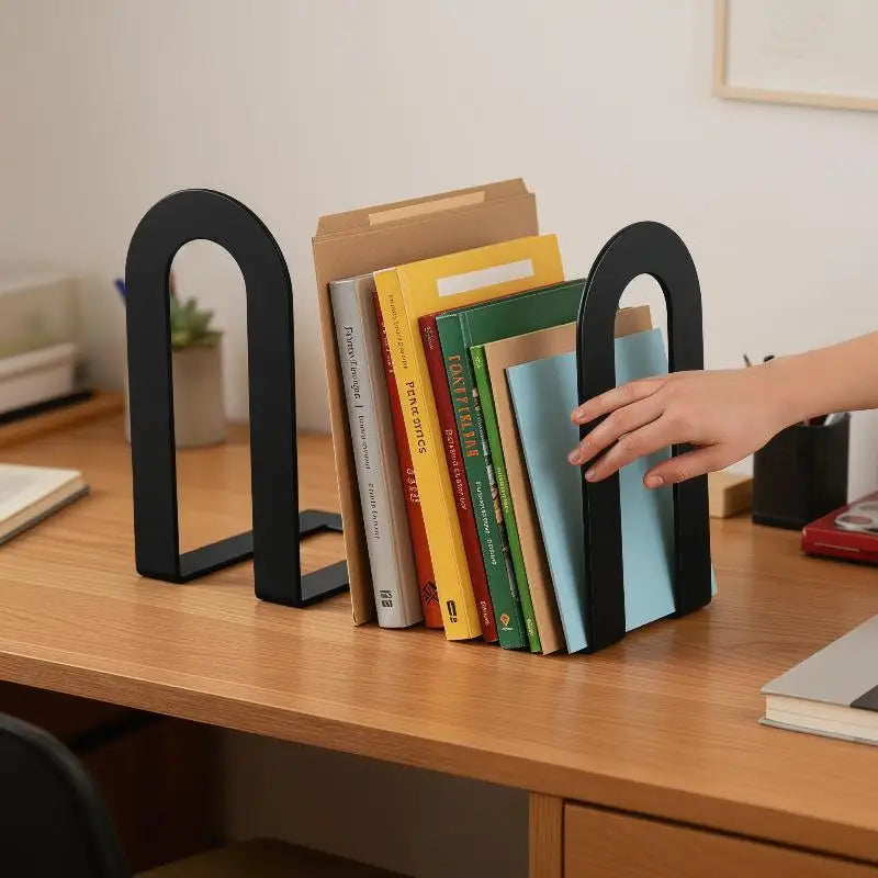 2-Pack L-Shaped Iron Bookends – Non-Slip Heavy-Duty Book Holders Iron Bookends PLUSH