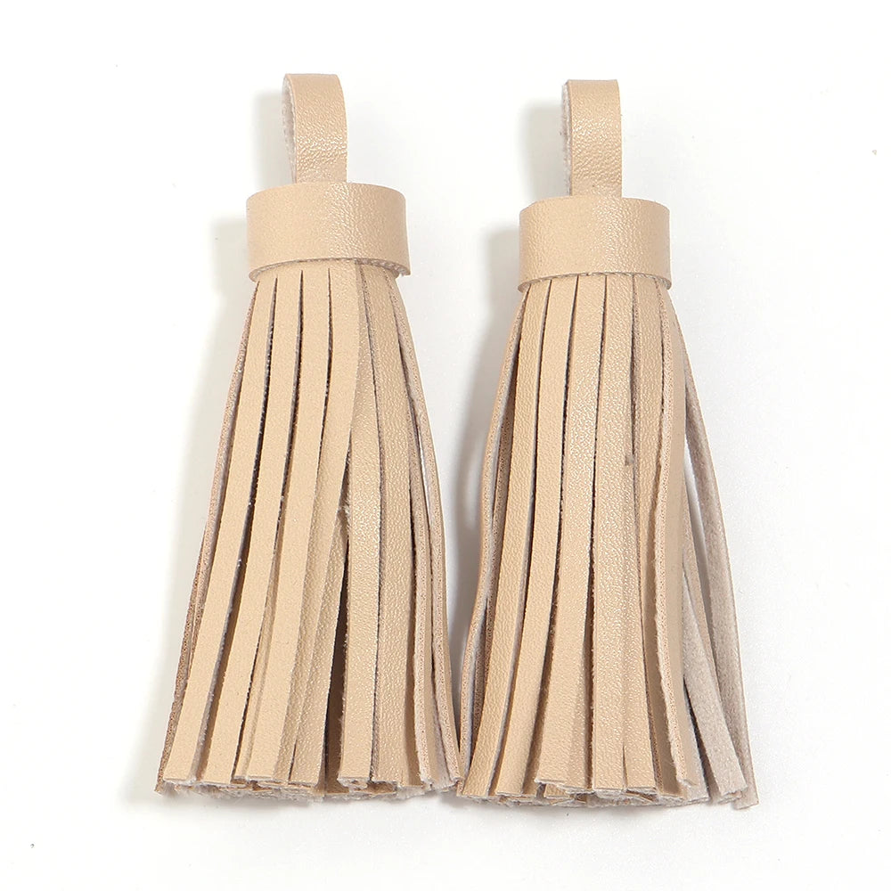 4pcs 9cm PU Leather Tassel Pendants – Bag Charm & DIY Jewelry Tassel Pendants PLUSH beige