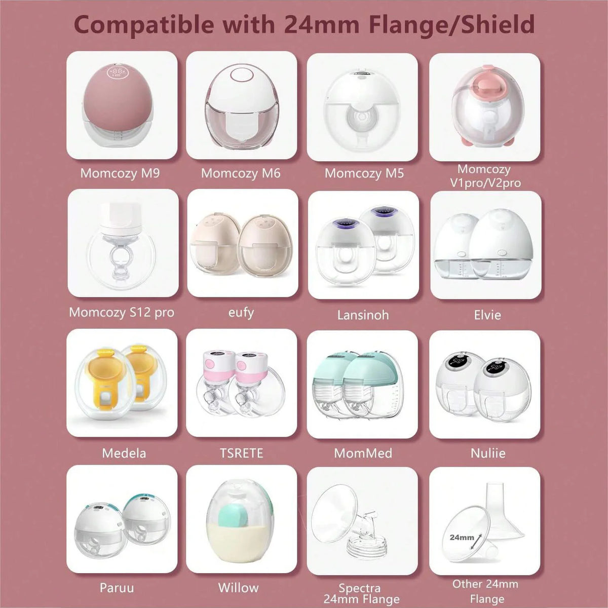Silicone Breast Flange Inserts – Fits Momcozy Spectra Medela 24mm Breast Pump Accessory PLUSH