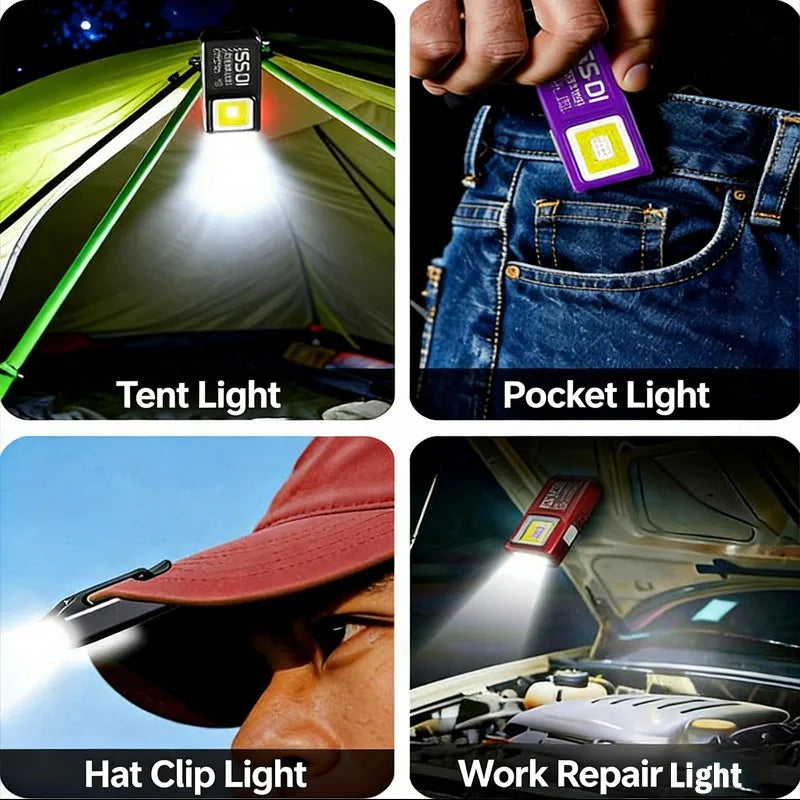 Mini COB LED Flashlight USB-C Rechargeable 600LM EDC Clip LED Pocket Flashlight PLUSH