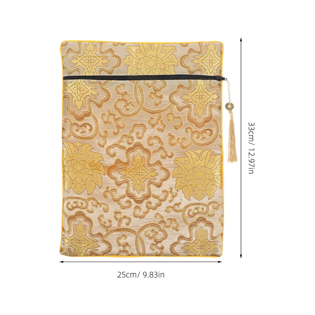 Buddhist Scripture Pouch Zippered Cloth Bag with Tassel Scripture Storage Bag PLUSH