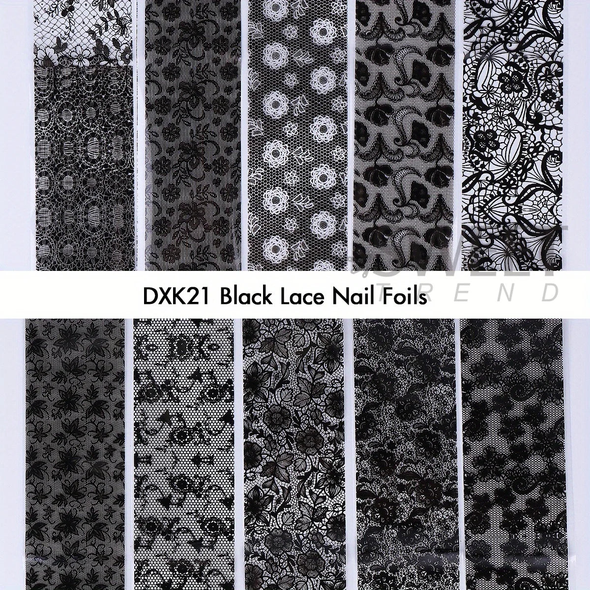 Black White Lace Floral Nail Transfer Foils 10/20pcs Nail Transfer Foils PLUSH