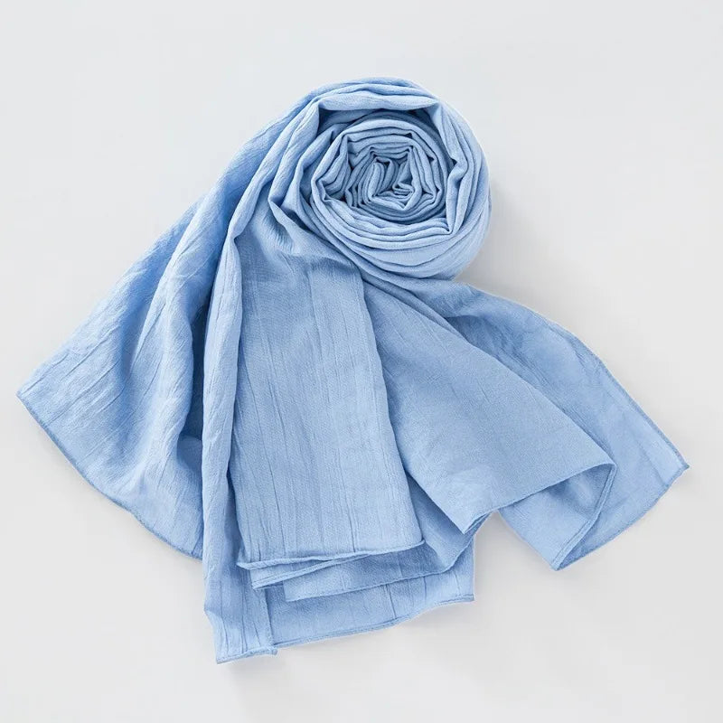 190x90cm Crinkle Cotton Scarf Shawl | All-Season Head Wrap Scarf & Shawl PLUSH Light blue 190x90cm