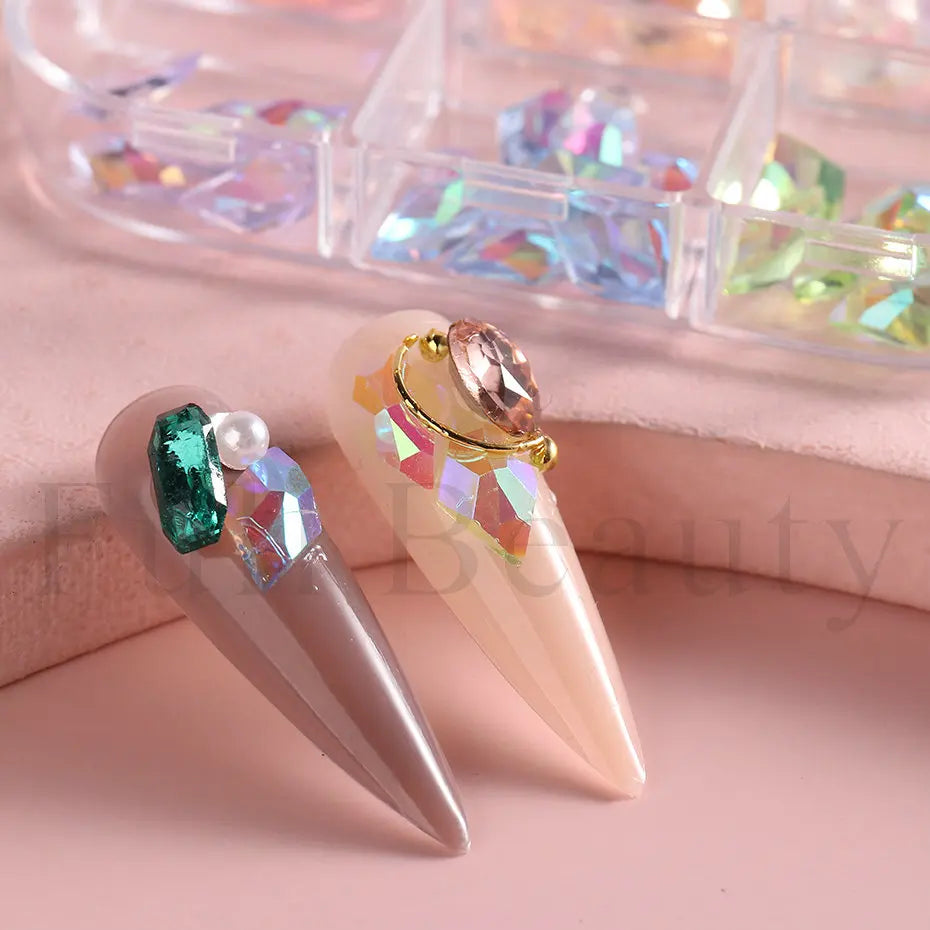 6-Grid Aurora Nail Charms Crystal Rhinestone Flatback Gems Nail Art Rhinestones PLUSH
