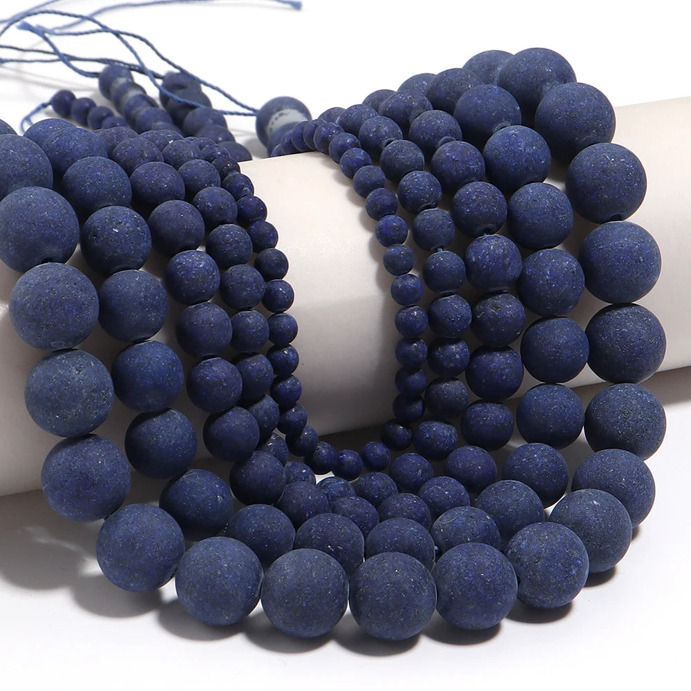 Frosted Lapis Lazuli Round Spacer Beads 4–12mm | DIY Jewelry Natural Stone Beads PLUSH