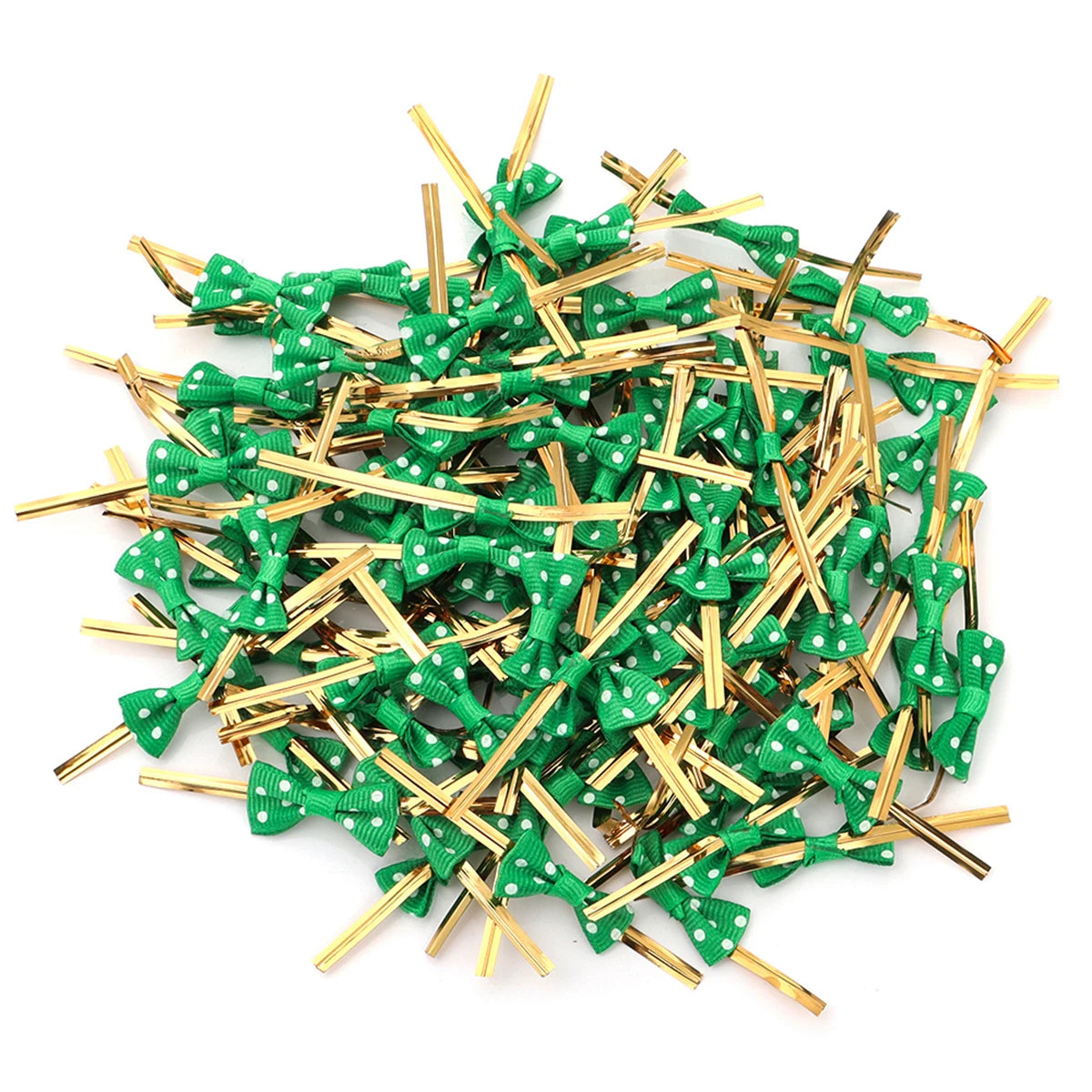 30pcs Polka Dot Bow Twist Ties Gold Wire – Gift Bag Seals Gift Bow Twist Ties PLUSH Green 1.5x8cm