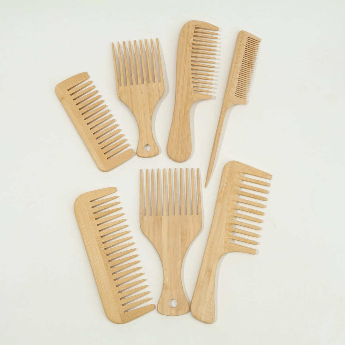 Natural Bamboo & Wood Handmade Combs – Wide & Fine Teeth Set Wood Hair Comb PLUSH
