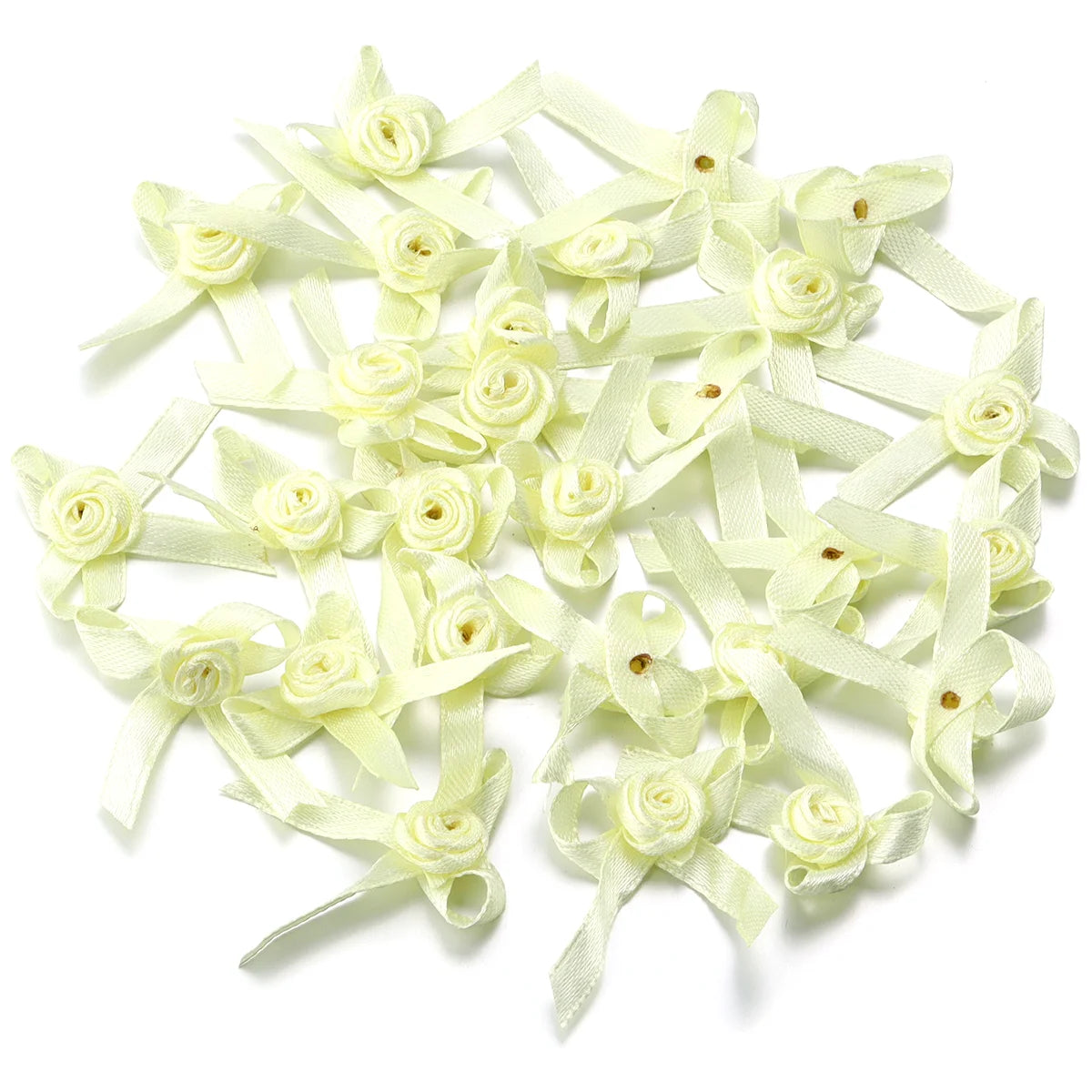 50pcs Satin Ribbon Bows 3.5x4.5cm – Colorful DIY Craft Bowknots Satin Ribbon Bows PLUSH Yellow 3.5x4.5cm