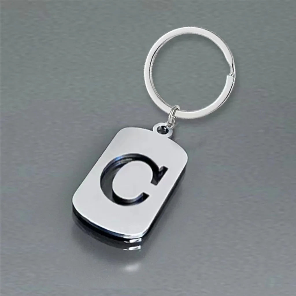 Stainless Steel Initial Letter Keychain – Men's Bag Pendant Letter Keychain PLUSH C