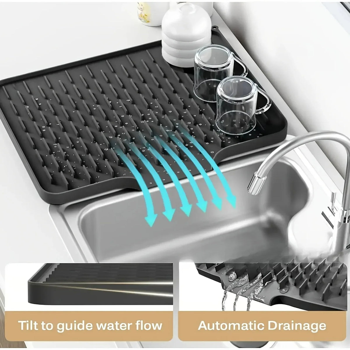 Silicone Drain Mat – Kitchen Countertop & Sink Drying Mat Silicone Drain Mat PLUSH