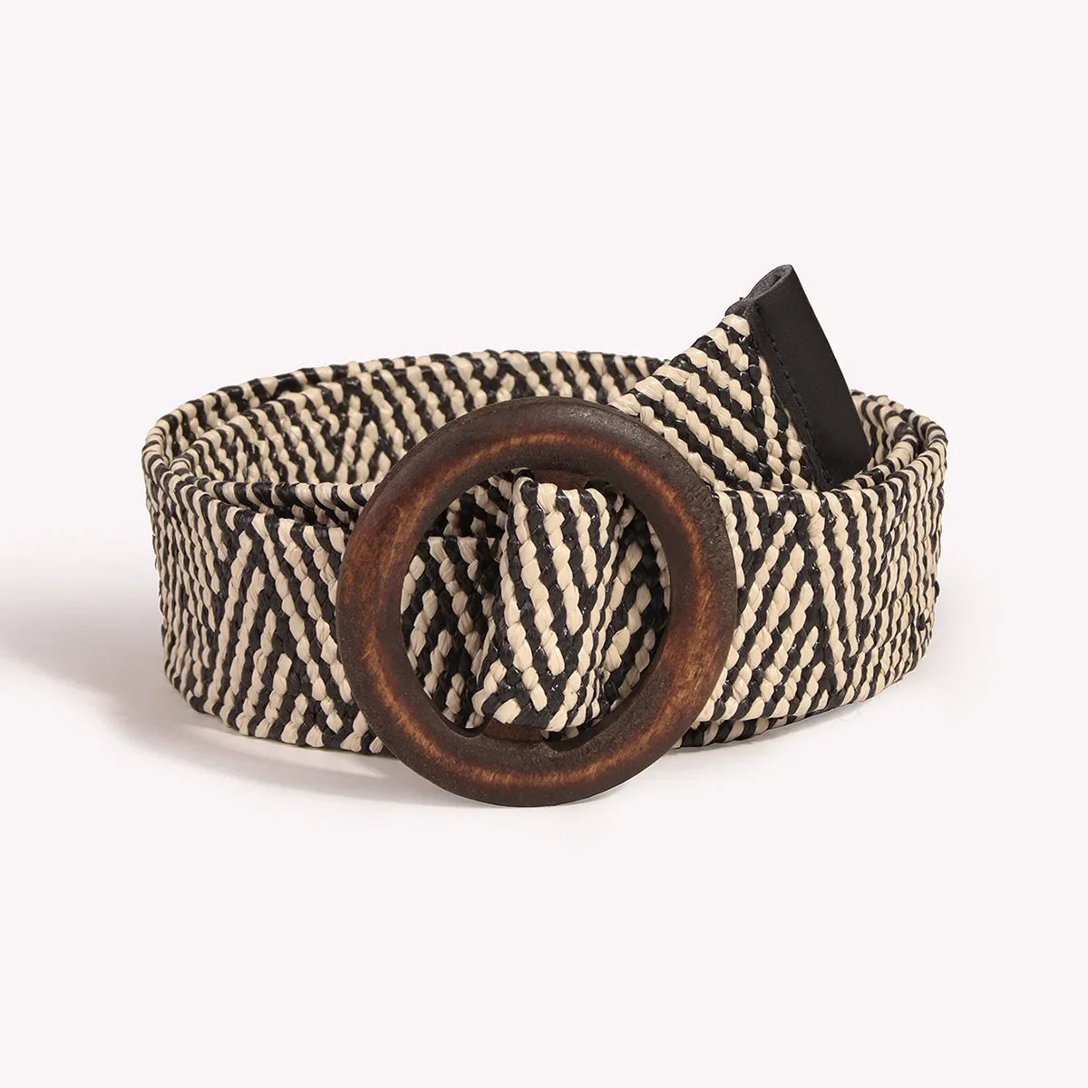 Women's Straw Woven Elastic Waist Belt | Bohemian Beach Style Woven Waist Belt PLUSH Deep round wooden 100cm