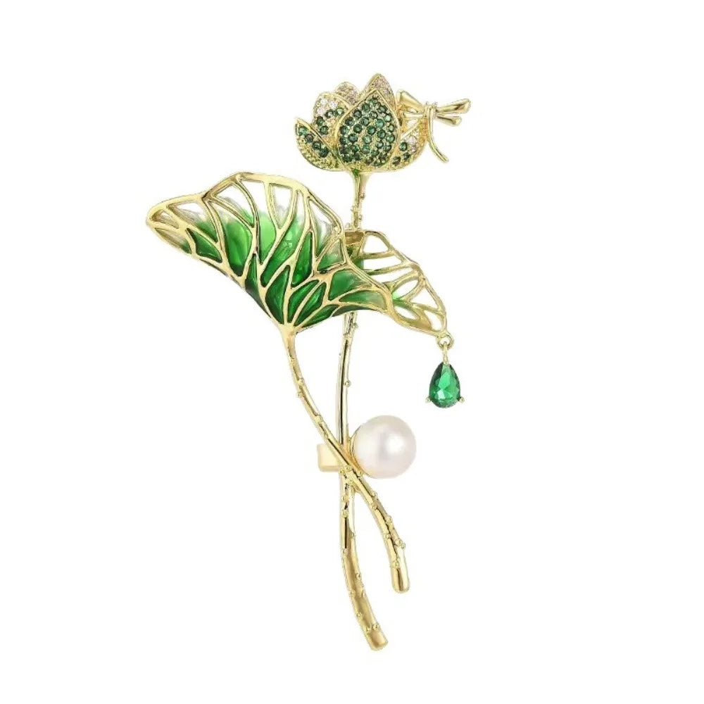 Enamel Lotus Brooch Base Zircon Copper DIY Pin Setting Brooch Blank Setting PLUSH A
