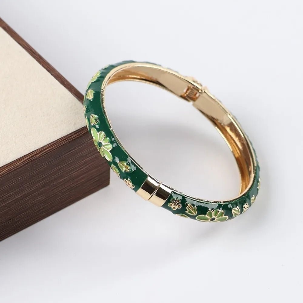 Vintage Cloisonne Enamel Floral Cuff Bangle | Women's Bracelet Enamel Cuff Bangle PLUSH Style 10