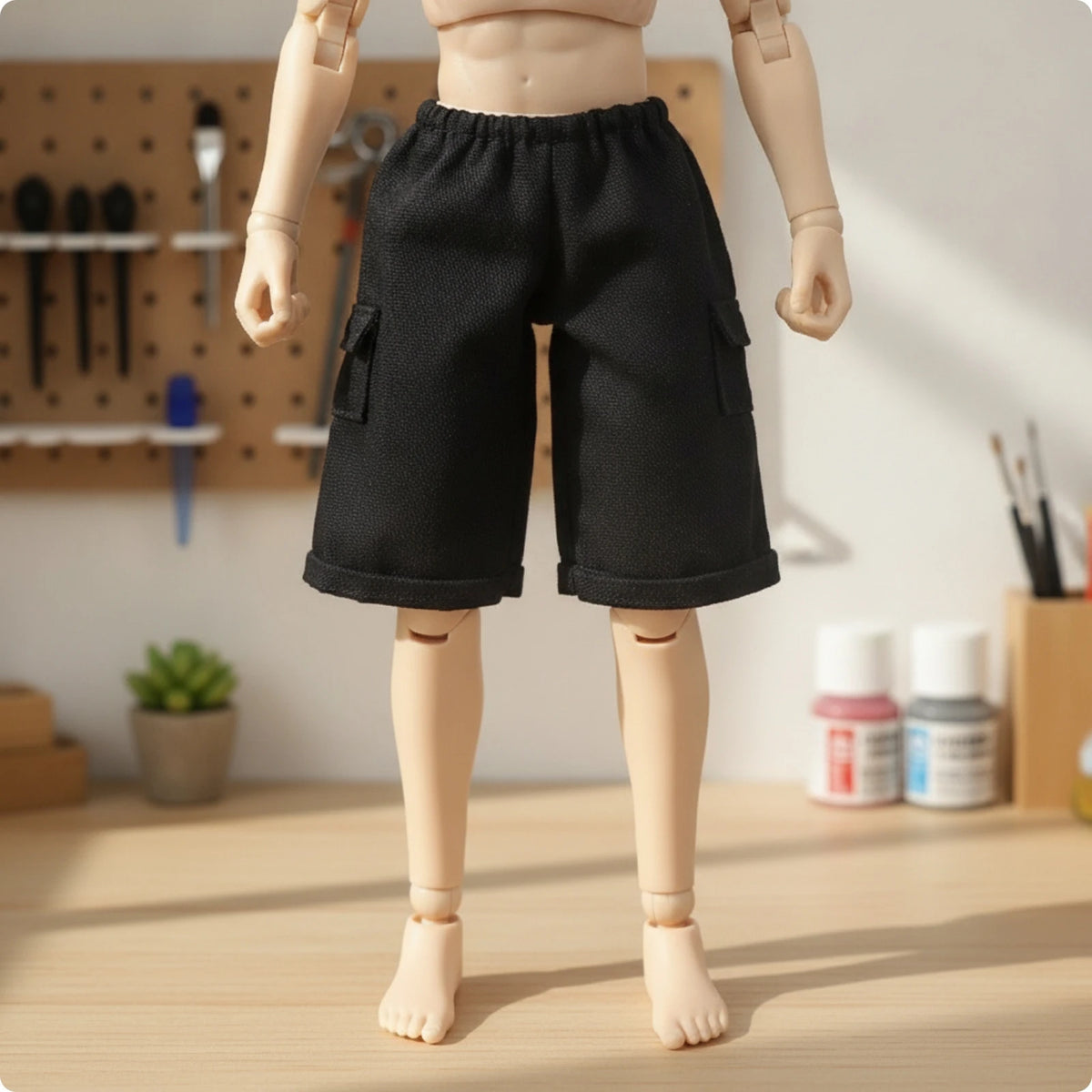1/6 Scale Cargo Doll Shorts for 12-Inch Action Figures Doll Clothing PLUSH Black