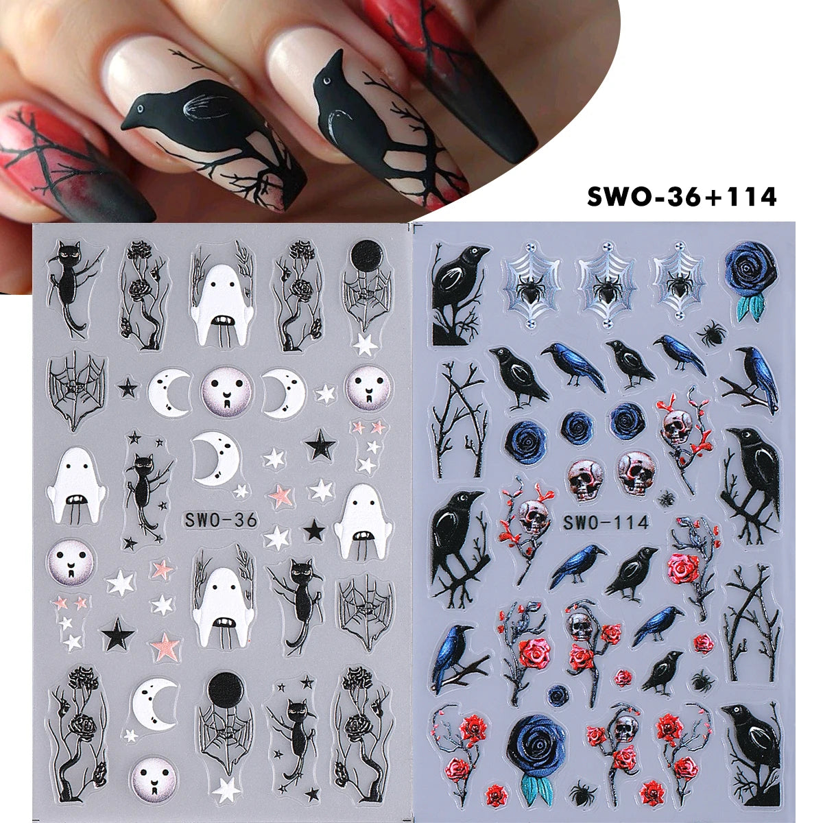 Y2K 3D Matte Nail Decals – Star Leopard Bow Belt Stickers 2pcs Nail Art Decals PLUSH SWO-36 114