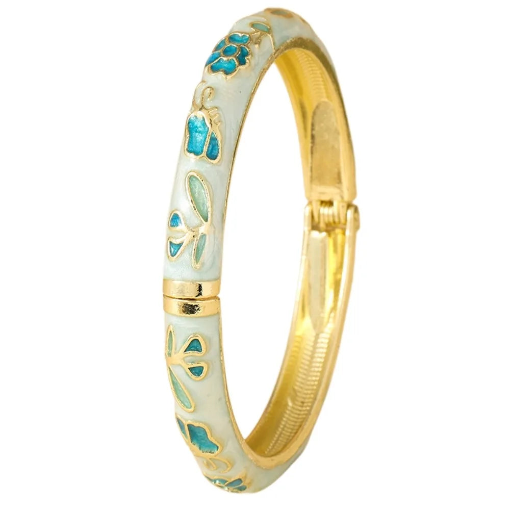 Enamel Cloisonné Bangle – Vintage Floral Women's Bracelet Enamel Bangle Bracelet PLUSH StyleB Blue