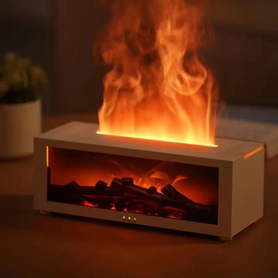 USB Fireplace Humidifier – Color Lights, Remote & Auto Shutoff Desktop Humidifier PLUSH WHITE