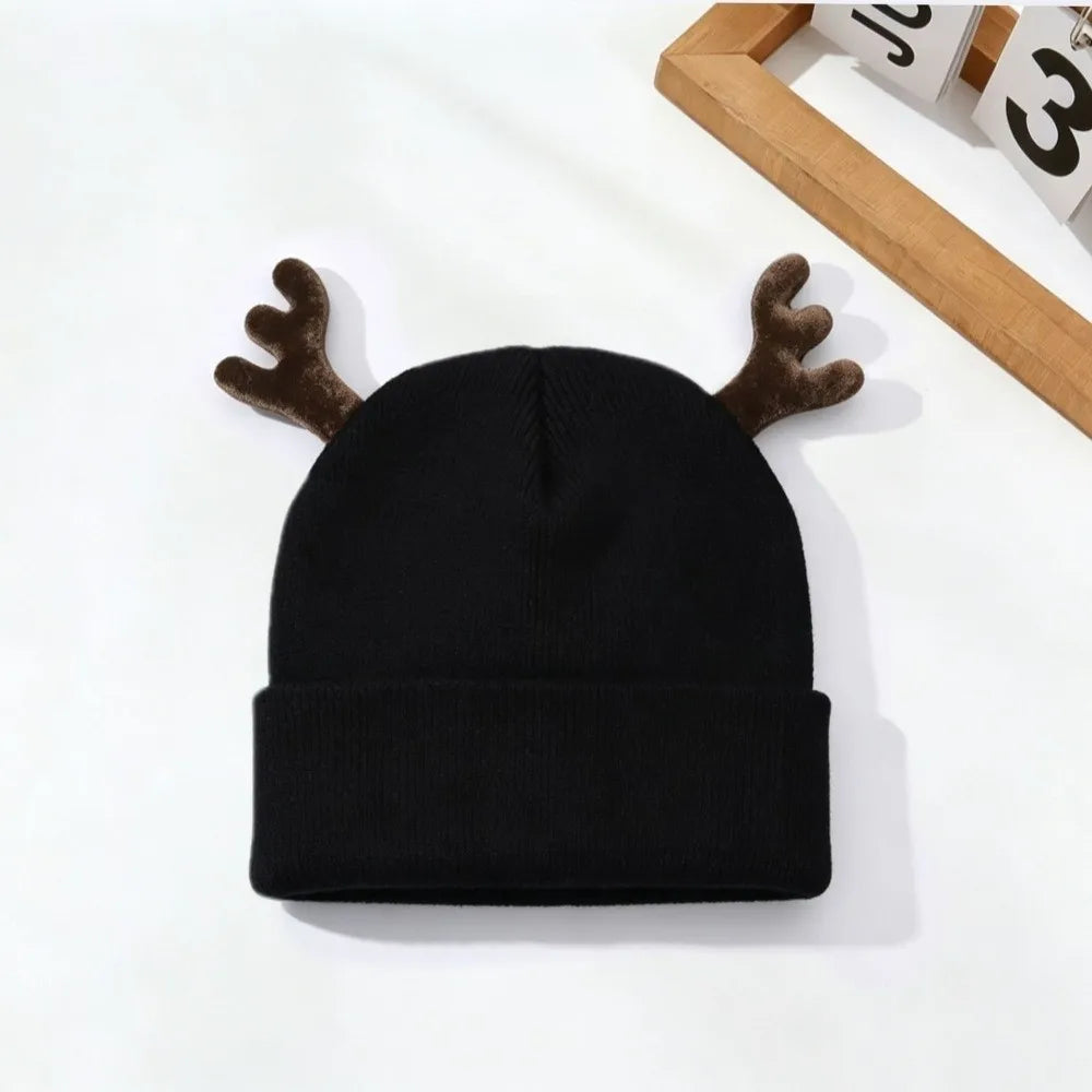 Reindeer Antler Knit Beanie – Cozy Christmas Cosplay Hat Knit Beanie Hat PLUSH