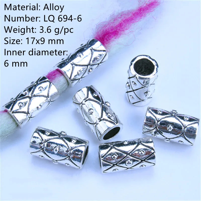 5pcs Metal Dreadlock Bead Cuffs Hair Braid Rings 3D Charms