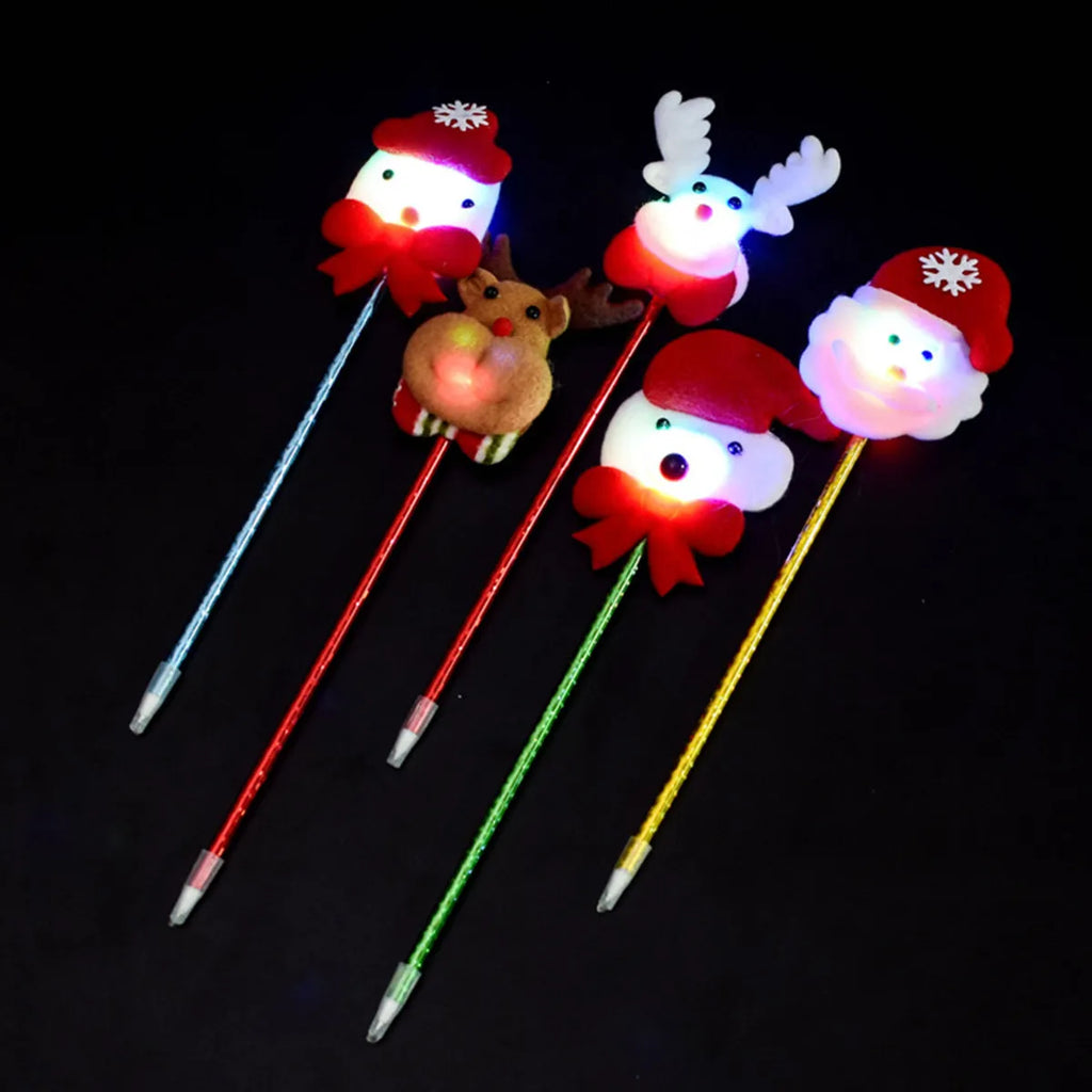 5pcs LED Santa Claus Luminous Pens – Christmas Party Props Novelty LED Pens PLUSH