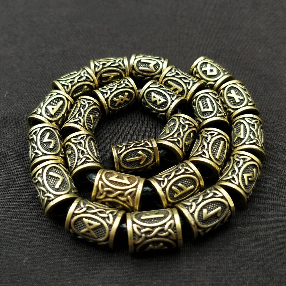 24pcs Viking Rune Metal Tube Beads – Beard Braid Dreadlock DIY Hair & Beard Beads PLUSH Gu Qing 24pcs