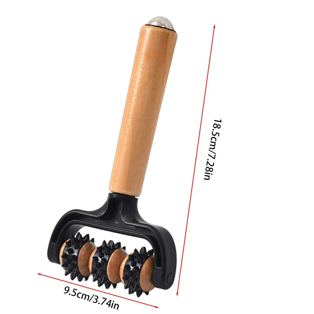 Wooden Handheld Massage Roller – Body, Neck & Legs Handheld Massage Roller PLUSH 1PC Black