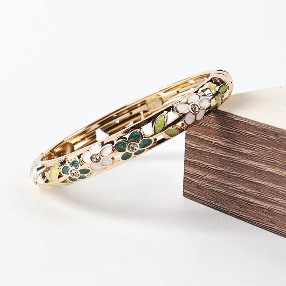Vintage Cloisonne Enamel Flower Bangle | Colorful Crystal Bracelet Enamel Bangle Bracelet PLUSH Style 5