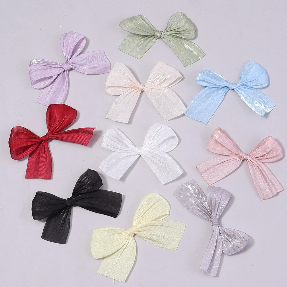 10pcs Pleated Satin Ribbon Bows – DIY Wedding & Hair Decor Ribbon Bow Embellishments PLUSH random mix