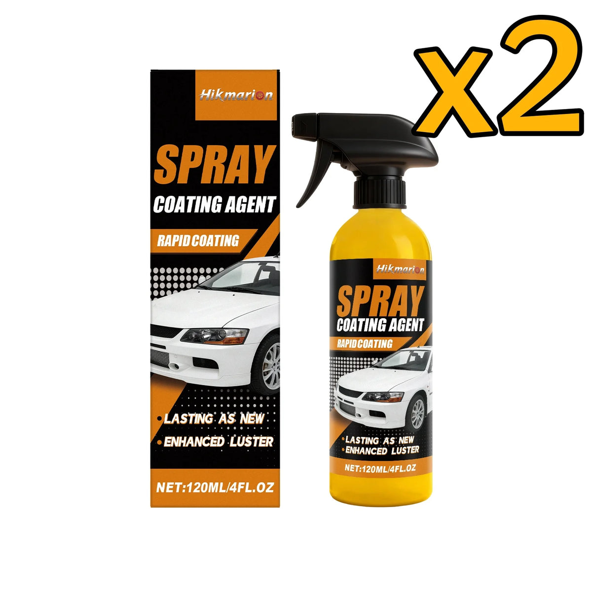 Hikmarion Nano Ceramic Car Coating Spray – Hydrophobic Polish Car Ceramic Coating PLUSH 120ml Boxed x 2