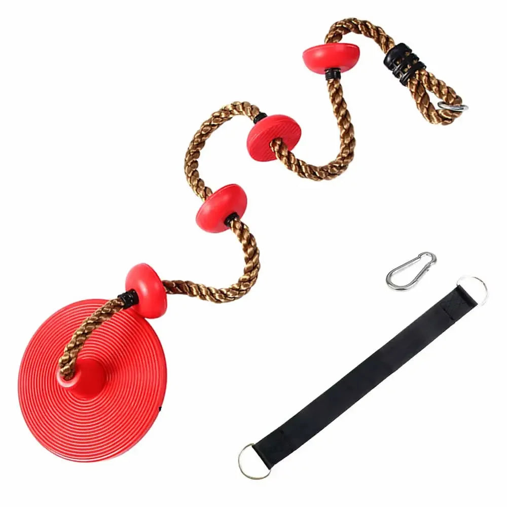 Kids Climbing Rope with Platforms & Disc Swing Seat Set Kids Swing Climbing Set PLUSH red