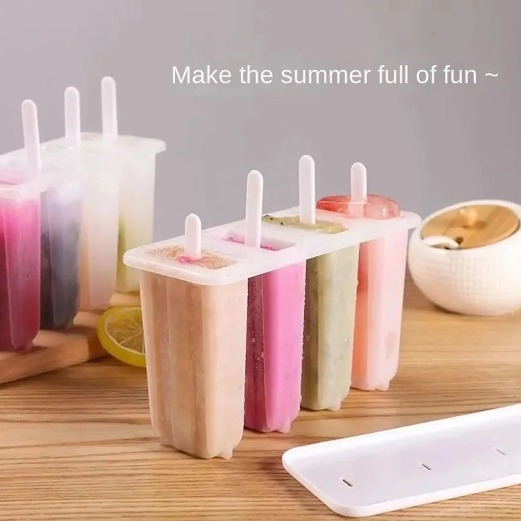 4-Cavity Popsicle Mold with Lid – DIY Ice Cream & Ice Pop Tray Ice Pop Mold PLUSH