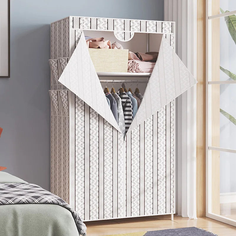 Steel Pipe Reinforced Hanging Wardrobe | Simple Cloth Cabinet Hanging Wardrobe Cabinet PLUSH white