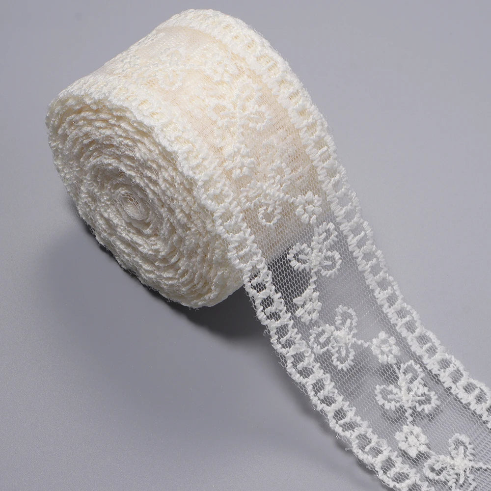 5 Yards Floral Embroidery Lace Trim Ribbon 4cm – DIY Craft Lace Trim Ribbon PLUSH beige 4cm