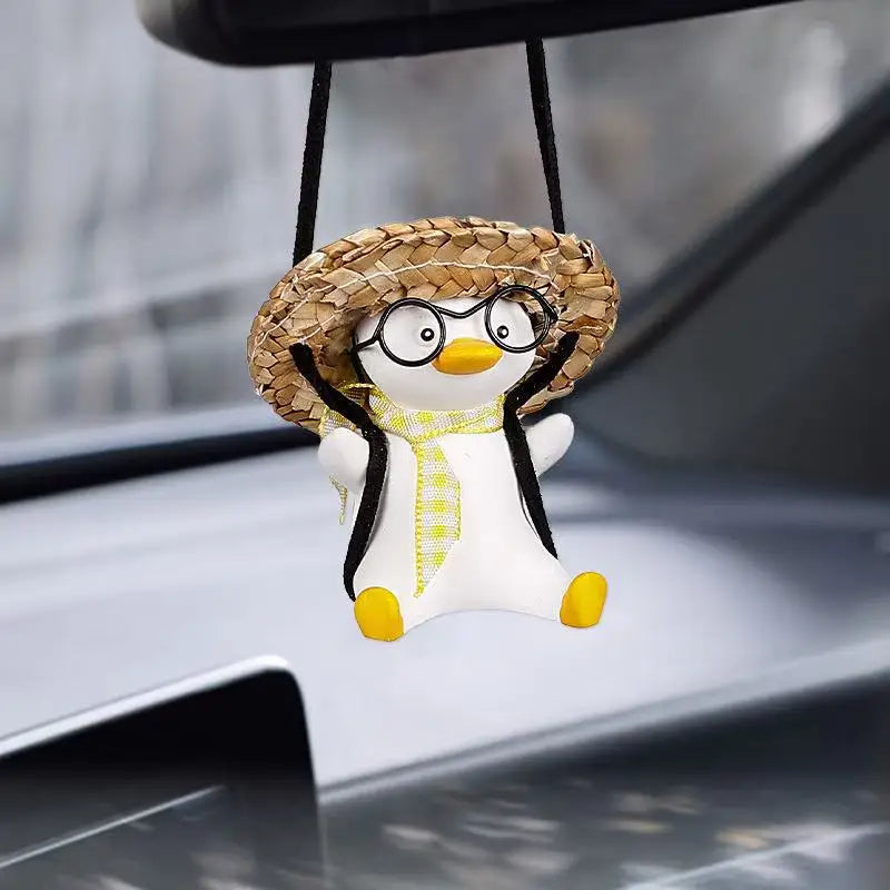 Swinging Duck Car Pendant with Glasses | Rearview Mirror Charm Car Mirror Charm PLUSH