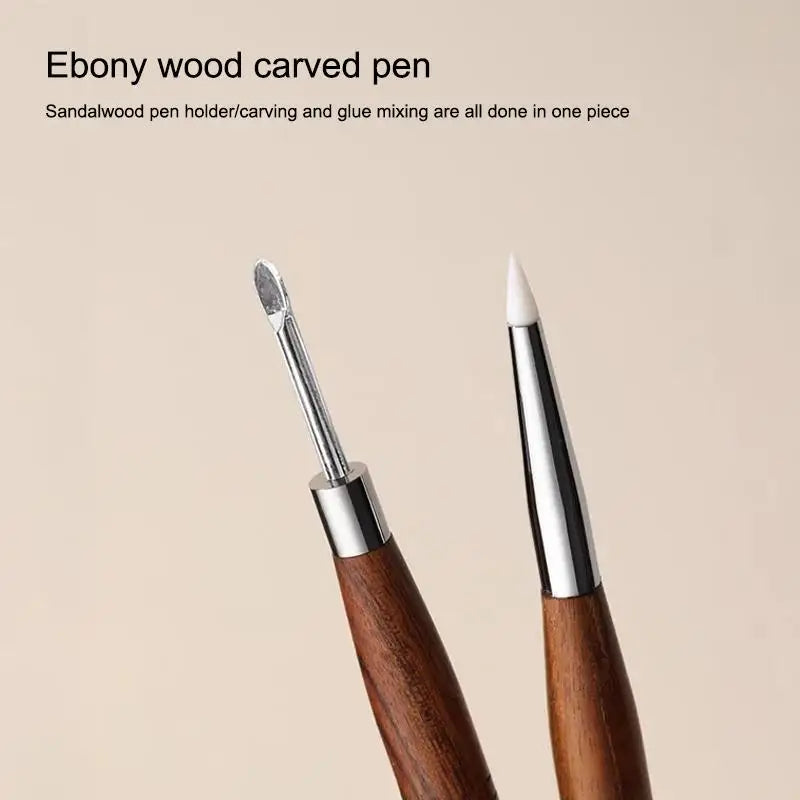 Double Head Nail Art Pen – Wood Handle & Silicone Tips Nail Art Tool PLUSH