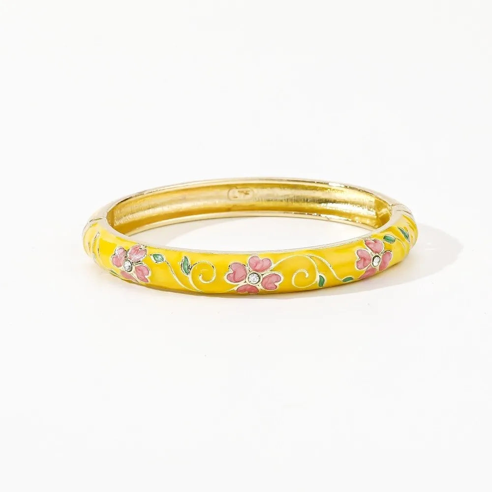 Enamel Cloisonné Cherry Blossom Bangle | Women's Vintage Bracelet Enamel Bangle Bracelet PLUSH Yellow Rose