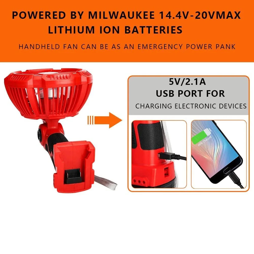 ZWINCKY Cordless LED Work Fan for Milwaukee 18V Battery Cordless Work Fan PLUSH