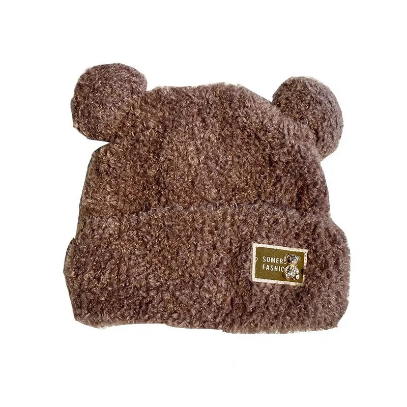 Women's Bear Ear Knitted Beanie – Plush Lined Slouchy Winter Hat Knitted Winter Beanie PLUSH