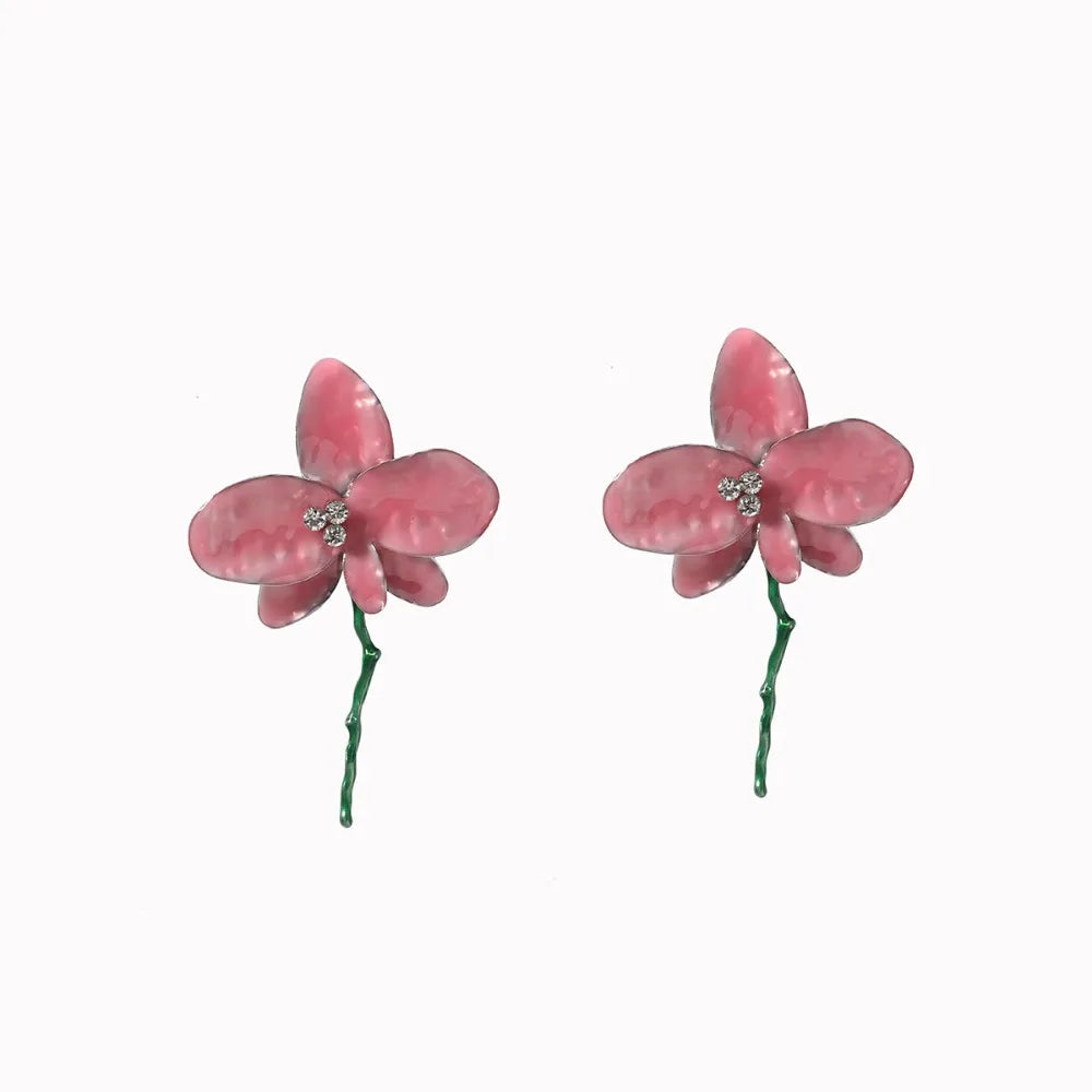 Vintage Enamel Flower Dangle Earrings – Bold Statement Jewelry Dangle Earrings PLUSH Pink