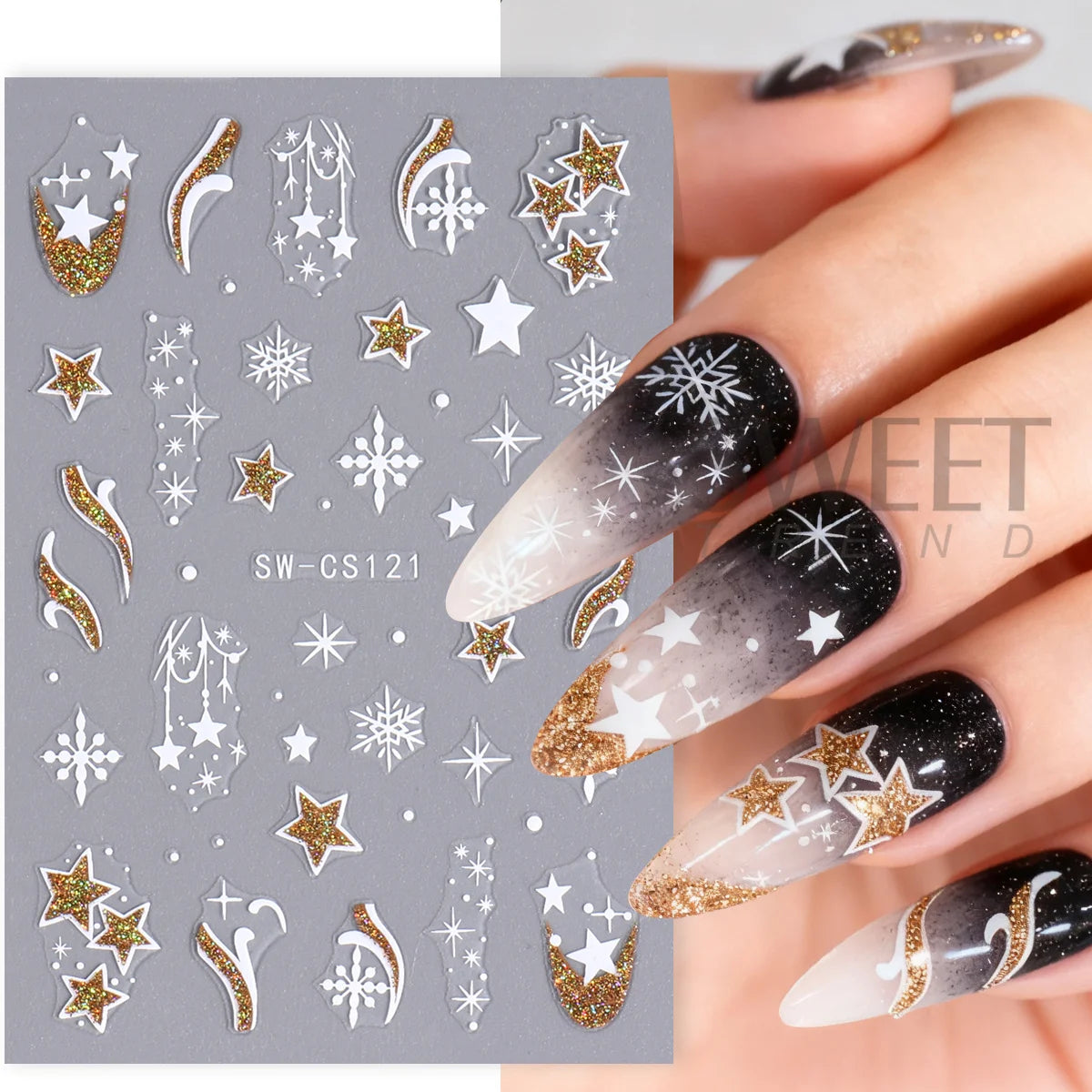 Christmas Metallic Nail Stickers Rose Gold Reindeer Snowflake 4pc Nail Art Stickers PLUSH