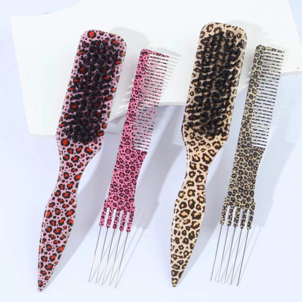 Leopard Print Rat Tail Styling Combs – 2pcs Sectioning Set Hair Styling Comb PLUSH