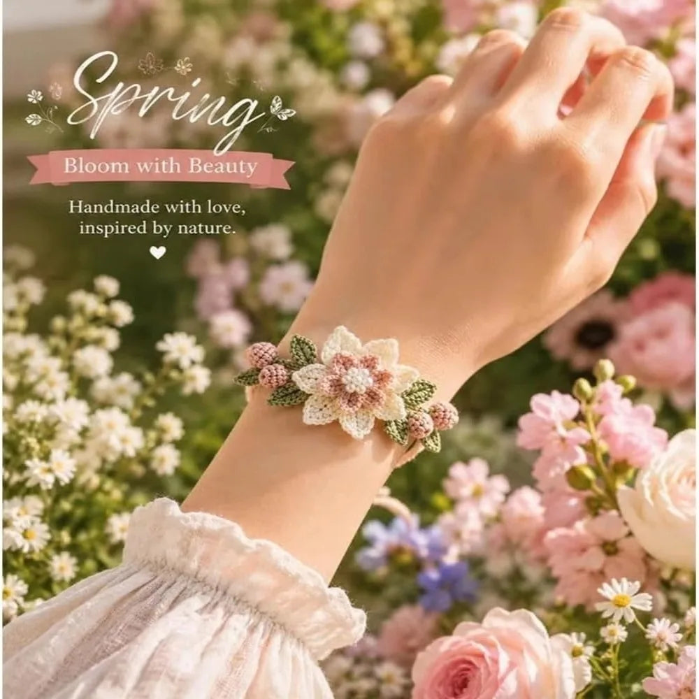 Botanical DIY Crochet Bracelet Kit – Beginner Friendly Craft DIY Crochet Kit PLUSH