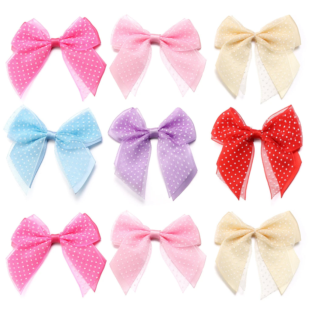 10pcs Polka Dot Satin Organza Bows – DIY Hair & Gift Decor Hair Bow Embellishments PLUSH