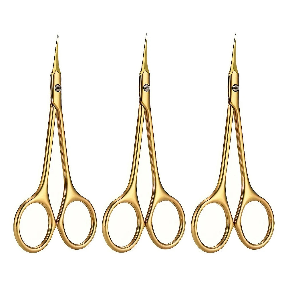3pcs Stainless Steel Cuticle Scissors Set | Precision Nail Tool Cuticle Scissors Set PLUSH Gold 3pcs