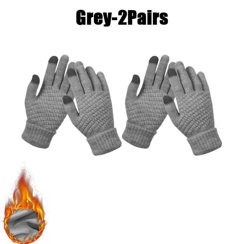 Winter Touch Screen Gloves – Warm Knit Mittens Unisex Winter Knit Gloves PLUSH Grey-2Pairs