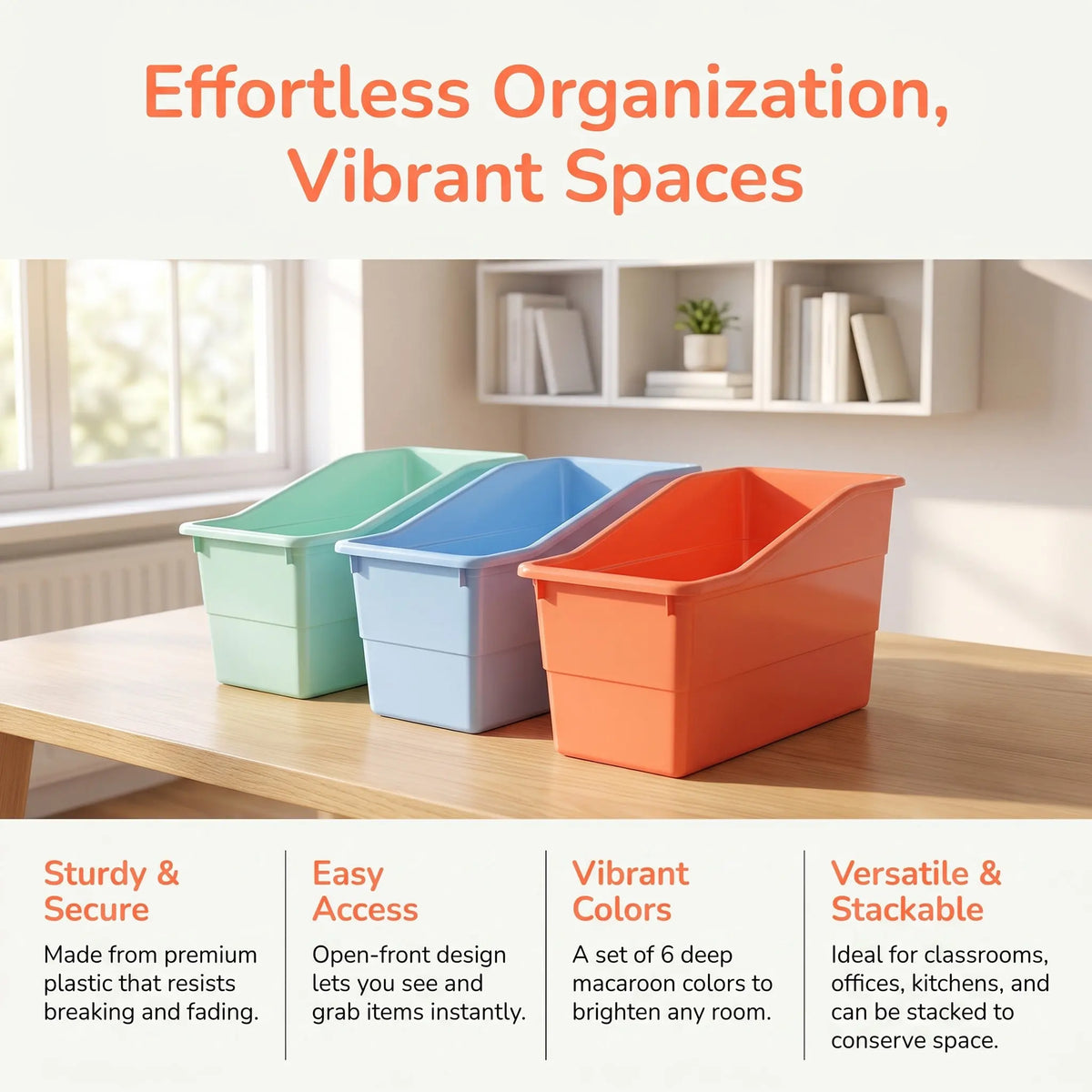 6-Pack Stackable Classroom Book Bins & Storage Organizer Classroom Storage Bins PLUSH