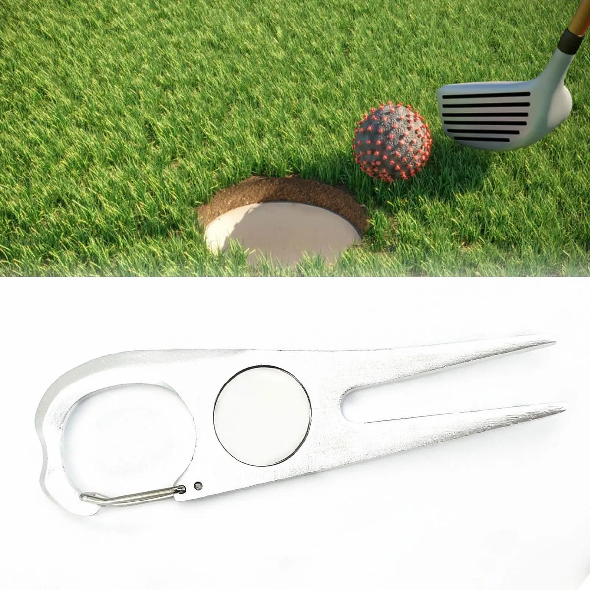 Golf Divot Repair Tool with Ball Marker – Stainless Steel Fork Golf Divot Tool PLUSH