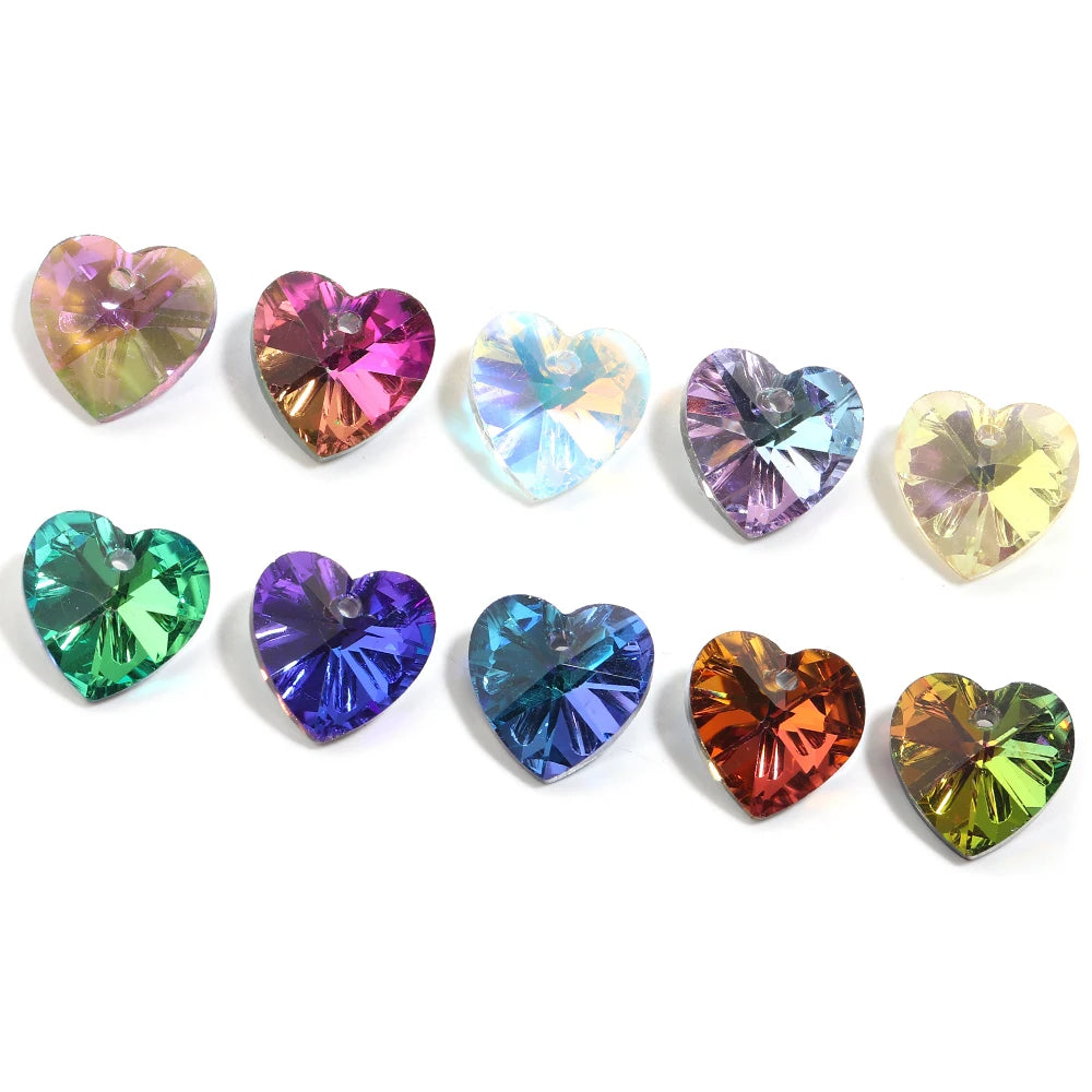 10pcs Aurora Heart Crystal Glass Charms – DIY Jewelry Making Glass Jewelry Charms PLUSH