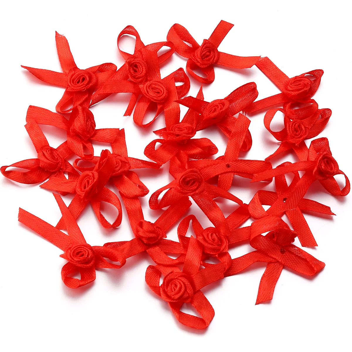 50pcs Satin Ribbon Bows 3.5x4.5cm – Colorful DIY Craft Bowknots Satin Ribbon Bows PLUSH Red 3.5x4.5cm