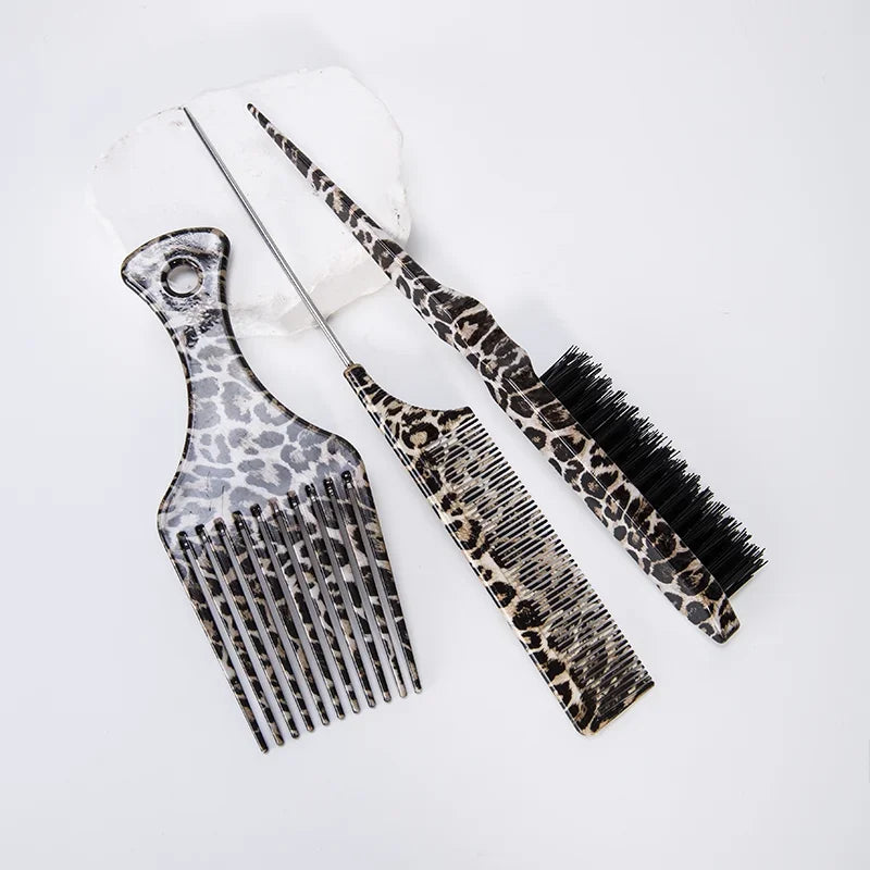 Leopard Teasing Comb Set – Anti-Static Heat Resistant Pintail Hair Styling Comb PLUSH
